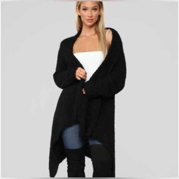 Fashion Nova Sweaters - Fashion Nova Black Off-the-Shoulder Cozy Cardigan